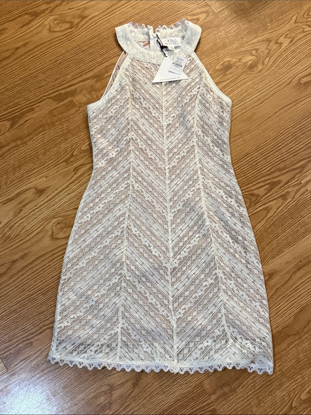 Lost + Wander Cream Lace High-Neck Mini Dress